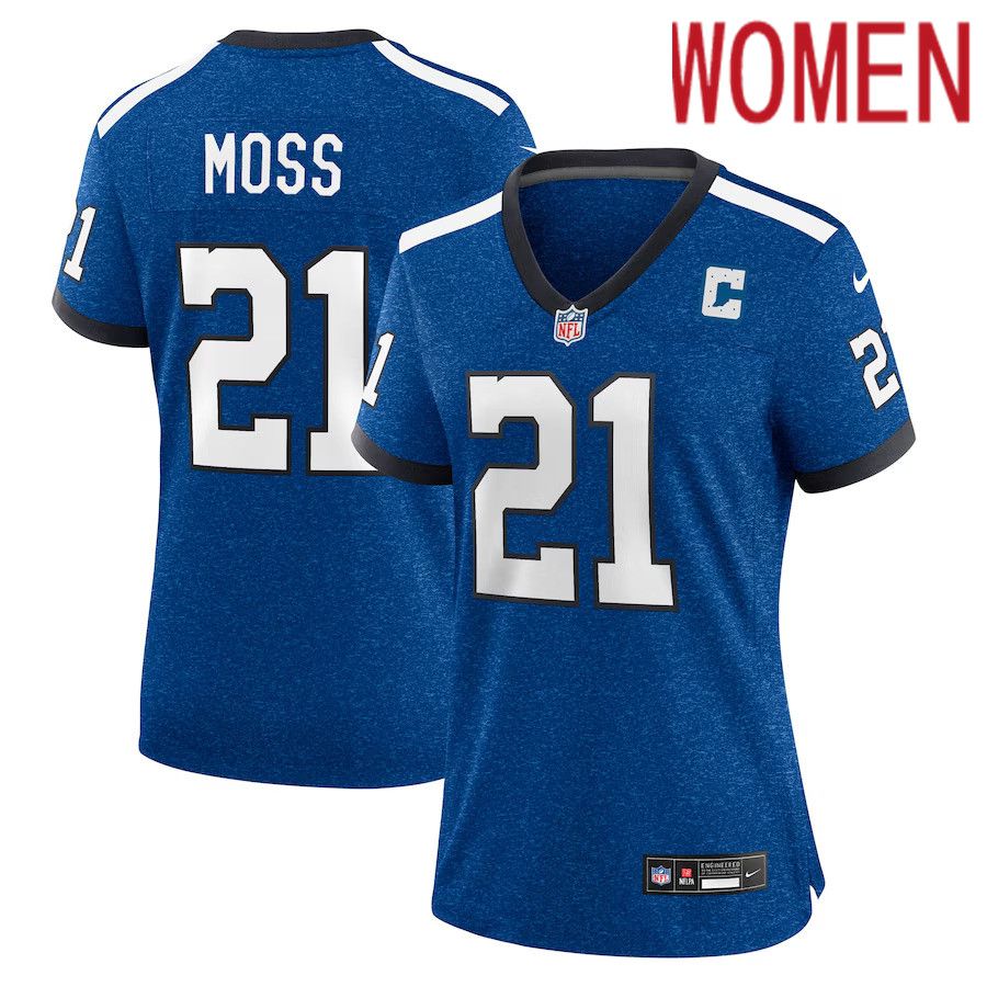 Women Indianapolis Colts #21 Zack Moss Nike Royal Indiana Nights Alternate Game NFL Jersey->women nfl jersey->Women Jersey